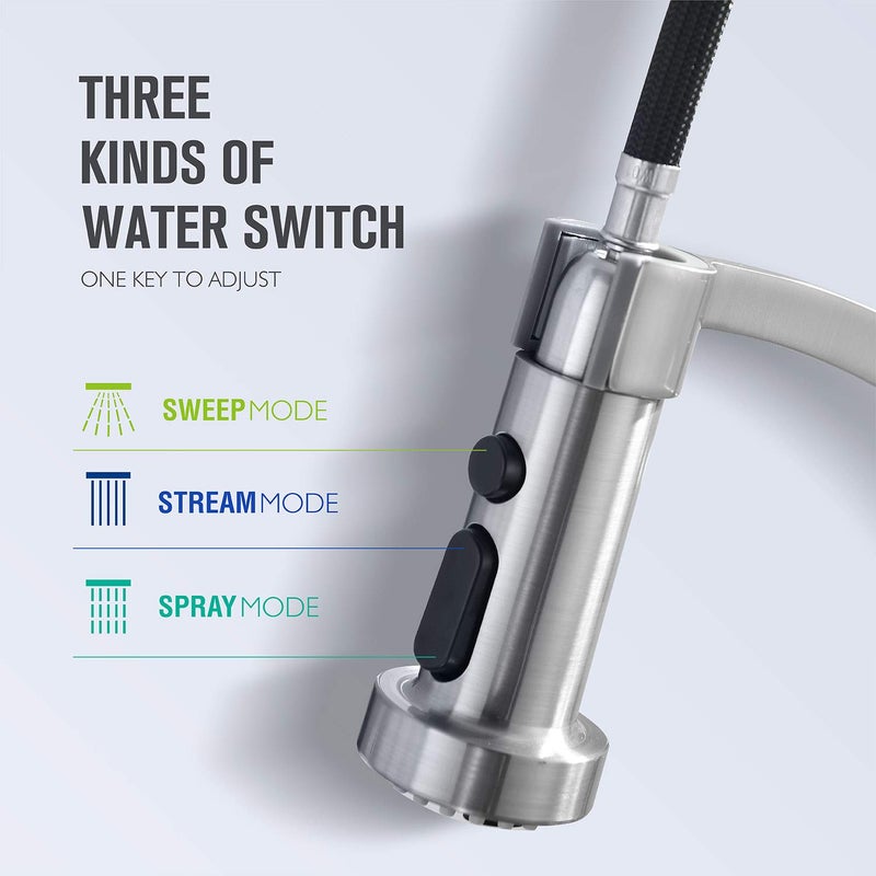 GUUKAR Kitchen Faucet with Pull Down Sprayer, Single Handle Brushed Nickel High Arc Commercial Farmhouse Kitchen Sink Faucet with Deck Plate - Image 3